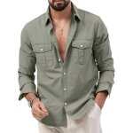 Chemise safari - non spcifi - modle occidentale - coton doux - manches longues - couleur verte