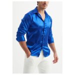 Chemise satin bleu homme
