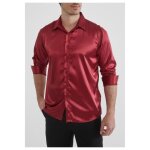 Chemise satin bordeaux homme