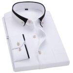 Chemise slim fit double col homme manches longues chemise stretch avec poches couleur unie - blanc Chemise slim fit double col homme manches longues chemise stretch avec poches couleur unie - blanc