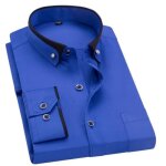 Chemise slim fit double col homme manches longues chemise stretch avec poches couleur unie - bleu Chemise slim fit double col homme manches longues chemise stretch avec poches couleur unie - bleu