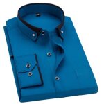 Chemise slim fit double col homme manches longues chemise stretch avec poches couleur unie - lac bleu ... Chemise slim fit double col homme manches longues chemise stretch avec poches couleur unie - lac bleu ...