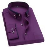 Chemise slim fit double col homme manches longues chemise stretch avec poches couleur unie - violet