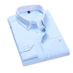 Chemise slim fit homme manches longues style business chemise unie sans repassage - bleu clair