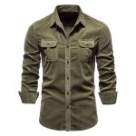 Chemise en velours ctel homme - insfity - col revers - manches longues - vert