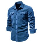 Chemise velours ctel homme slim fit manches longues couleur unie casual chemise en coton avec poches ...