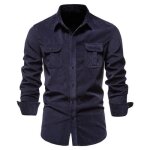 Chemise velours ctel homme slim fit manches longues couleur unie casual chemise en coton avec poches ...