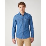Chemise western - wrangler - denim bleu - slim - manches longues - 100% coton