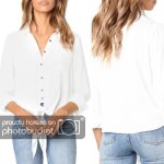 Chemisier bandage boutonn� � manches longues pour femme - couleur blanc - coupe ajust�e - col chemise ...