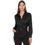 Chemisier court � col ouvert fronc� en bas. dot� dun �lastique au dos et de boutons sur les manches. ...