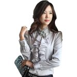 Chemisier femme chic dentelle - gris - col debout - manches longues Chemisier femme chic dentelle - gris - col debout - manches longues