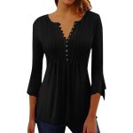 Chemisier femme - chic et élégant - manches 3 / 4 - imprimé plissé - mousseline de soie - noir Chemisier femme - chic et élégant - manches 3 / 4 - imprimé plissé - mousseline de soie - noir
