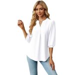 Chemisier femme col en v manches 3 - 4 couleur unie casual chemise lche ete dcontract confortable ...