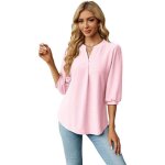 Chemisier femme col en v manches 3 - 4 couleur unie casual chemise lche ete dcontract confortable ...