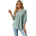 Chemisier femme col en v manches 3 - 4 couleur unie casual chemise l�che ete d�contract� confortable ...