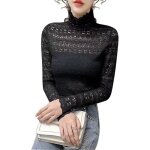 Chemisier femme élégant dentelle col debout avec strass au crochet tuniques - noir - manches longues Chemisier femme élégant dentelle col debout avec strass au crochet tuniques - noir - manches longues