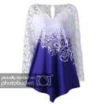 Chemisier - femmes - impression dentelle - manches longues - casual - bleu