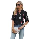 Chemisier femme imprim col en v manches 3 - 4 casual chemise lche ete dcontract confortable - taille ...