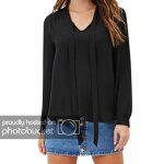 Chemisier femme - mesdames - col v - manches longues - mousseline de soie - couleur noir