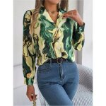 Chemisier femme manches longues col en v casual chemise imprim� l�che el�gant avec boutons confortable ...
