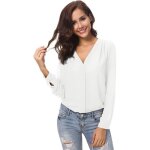 Chemisier femme - mousseline de soie - col v - manches longues - blanc