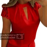 Chemisier femme en mousseline de soie � manches courtes avec dentelle et coupe loose - rouge
