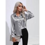 Chemisier femme satin soie col en v manches longues casual - argent Chemisier femme satin soie col en v manches longues casual - argent