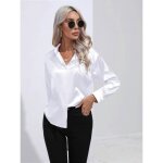 Chemisier femme satin soie col en v manches longues casual chemise elegant regular fit couleur unie - ... Chemisier femme satin soie col en v manches longues casual chemise elegant regular fit couleur unie - ...