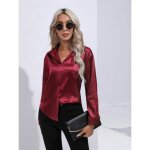 Chemisier femme satin soie col en v manches longues casual chemise elegant regular fit couleur unie - ... Chemisier femme satin soie col en v manches longues casual chemise elegant regular fit couleur unie - ...