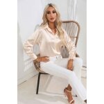 Chemisier femme satin soie col en v manches longues casual chemise elegant regular fit couleur unie - ... Chemisier femme satin soie col en v manches longues casual chemise elegant regular fit couleur unie - ...