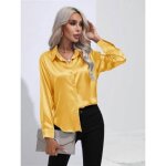 Chemisier femme satin soie col en v manches longues casual chemise elegant regular fit couleur unie - ... Chemisier femme satin soie col en v manches longues casual chemise elegant regular fit couleur unie - ...