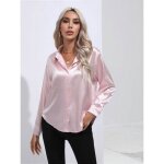 Chemisier femme satin soie col en v manches longues casual chemise elegant regular fit couleur unie - ... Chemisier femme satin soie col en v manches longues casual chemise elegant regular fit couleur unie - ...