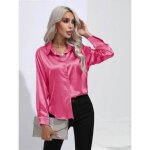Chemisier femme satin soie col en v manches longues casual chemise elegant regular fit couleur unie - ... Chemisier femme satin soie col en v manches longues casual chemise elegant regular fit couleur unie - ...