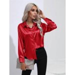 Chemisier femme satin soie col en v manches longues casual chemise elegant regular fit couleur unie - ... Chemisier femme satin soie col en v manches longues casual chemise elegant regular fit couleur unie - ...