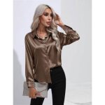 Chemisier femme satin soie col en v manches longues casual - taille eu - kaki fonce Chemisier femme satin soie col en v manches longues casual - taille eu - kaki fonce
