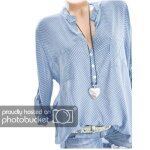 Chemisier femme v - neck point de vague  manches longues - bleu - loose - col v