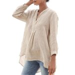 Chemisier en lin pour femmes - marque inconnue - coupe loose - blanc