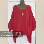 Chemisier en lin en vrac de grande taille pour femmes - rouge - manches longues - col arrondi