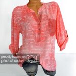 Chemisier � paillettes imprim� pour femmes - loose - col v - manches longues - rose