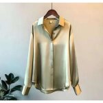 Chemisier en soie pour femmes - vêtements - manches longues - vert Chemisier en soie pour femmes - vêtements - manches longues - vert