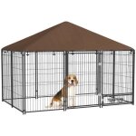 Chenil extrieur pour chiens pawhut en acier et tissu oxford avec support gamelle et toit rsistant aux ...