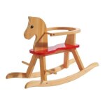 Cheval � bascule en bois - roba - arceau de protection amovible - naturel / rouge