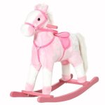 Cheval � bascule homcom peluche courte 74x28x65cm rose