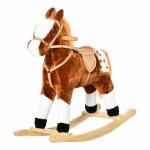 Cheval � bascule homcom peluche courte 74x28x65cm marron