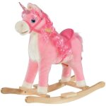 Cheval � bascule homcom mod�le licorne avec sons authentiques selle grand confort bois de peuplier rose ...