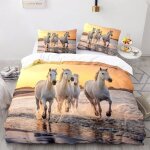 Chevaux galopent sur mer coucher du soleil parure de lit 3 pieces 1 housse de couette 220 * 240cm et ...
