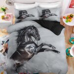 Cheval noir parure de lit 3 pieces 1 housse de couette 220 * 240cm et 2 taies doreillers 63 * 63cm
