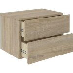 Chevet suspendu florent �tag�re murale avec 2 tiroirs sans poign�e en m�lamin� d�cor ch�ne sonoma