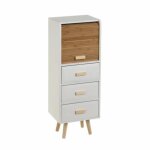 Chiffonier juanio - meuble de rangement en mdf - blanc / naturel - 3 tiroirs et 1 porte