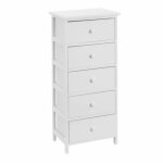 Chiffonier meuble de rangement - juanio - blanc - 5 tiroirs - 40x29x91 cm